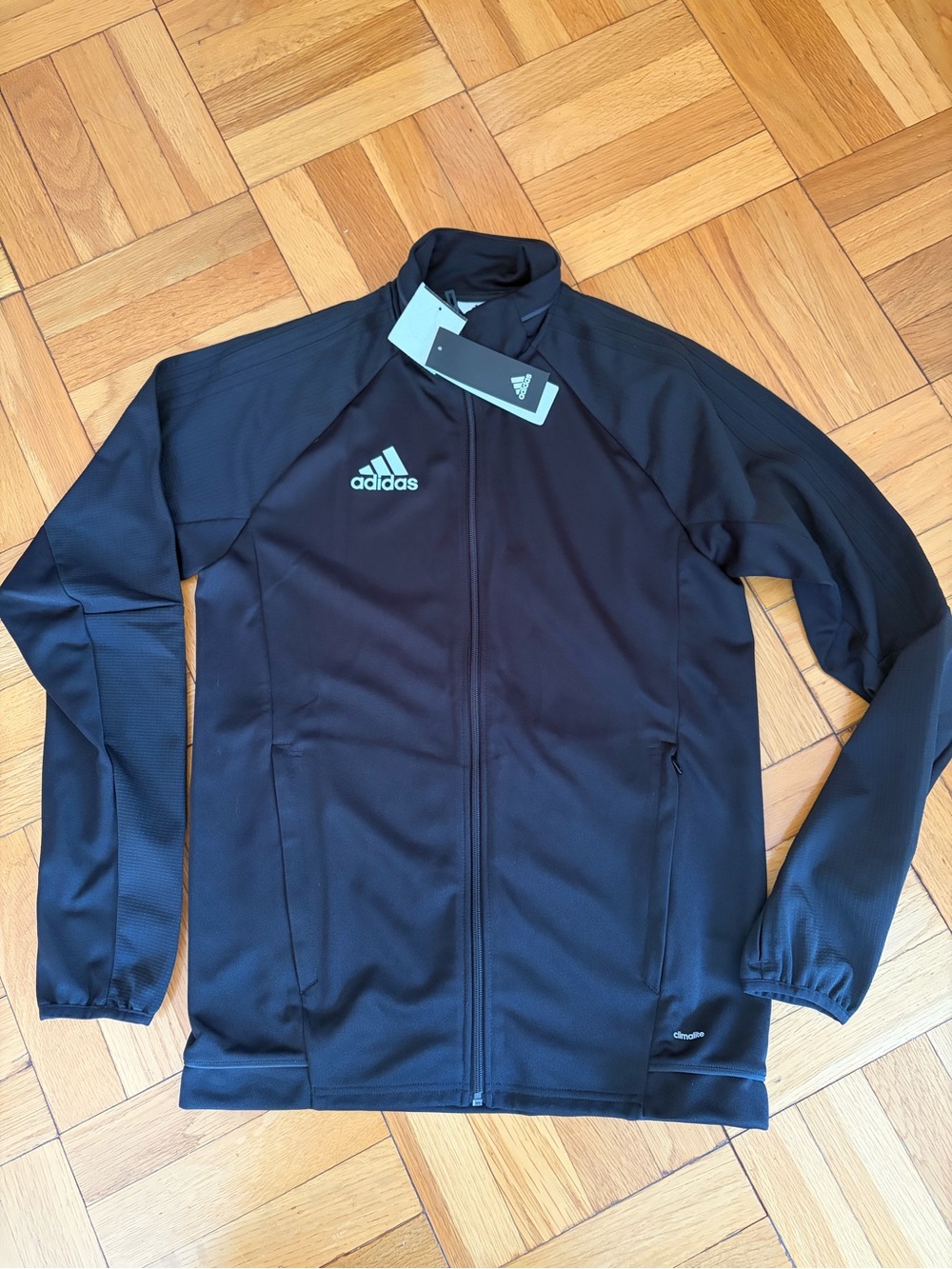 NWT Adidas Sz Small Black Full-Zip Athletic Jacket. Soccer! Athletic Zip Pockets